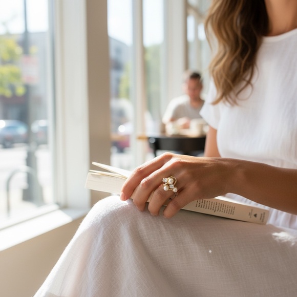 Tamar Swarovski Crystal Freshwater Pearl Ring Silver Plated 18k Gold NWT 8.5 - Picture 4 of 10